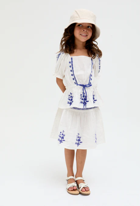 Children's White Skirt with Embroidered Waist Panel