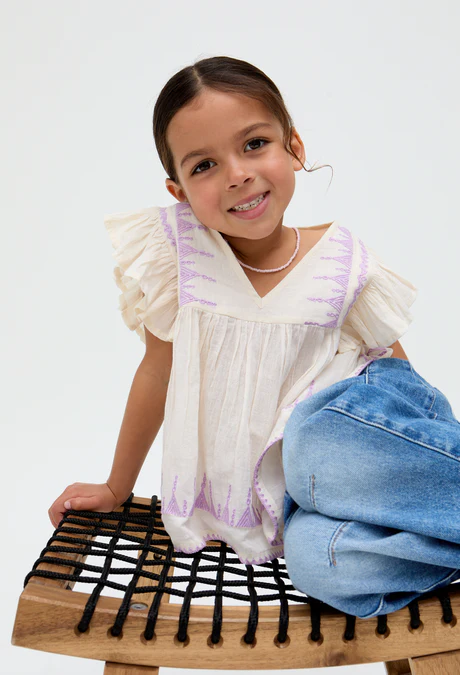 Children's Cream-Colored Embroidered Shirt with Ruffle Sleeves