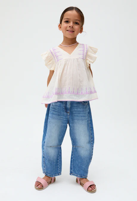 Children's Cream-Colored Embroidered Shirt with Ruffle Sleeves