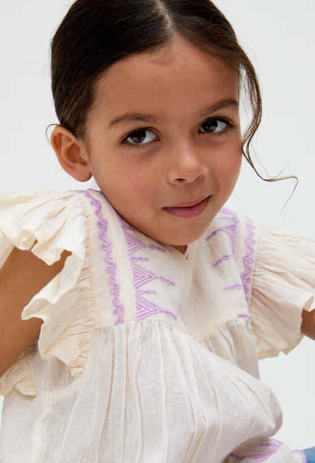 Children's Cream-Colored Embroidered Shirt with Ruffle Sleeves