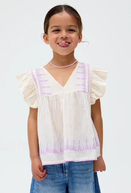 Children's Cream-Colored Embroidered Shirt with Ruffle Sleeves